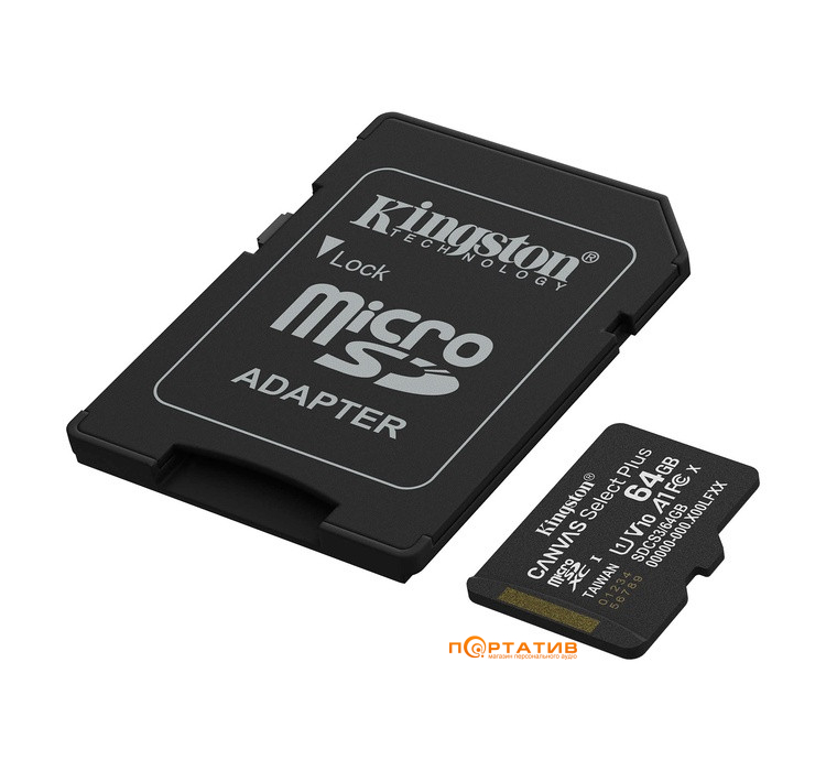 Kingston microSDXC 64GB UHS-I U1 A1 V10 Canvas Select Plus + SD Adapter (SDCS3/64GB)