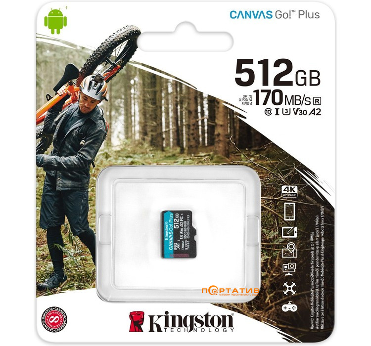 Карта пам'яті Kingston microSDXC 512GB UHS-I U3 A2 V30 Canvas Go Plus (SDCG3/512GBSP)