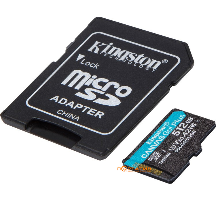 Карта пам'яті Kingston microSDXC 512GB UHS-I U3 A2 V30 Canvas Go Plus + SD Adapter (SDCG4/512GB)