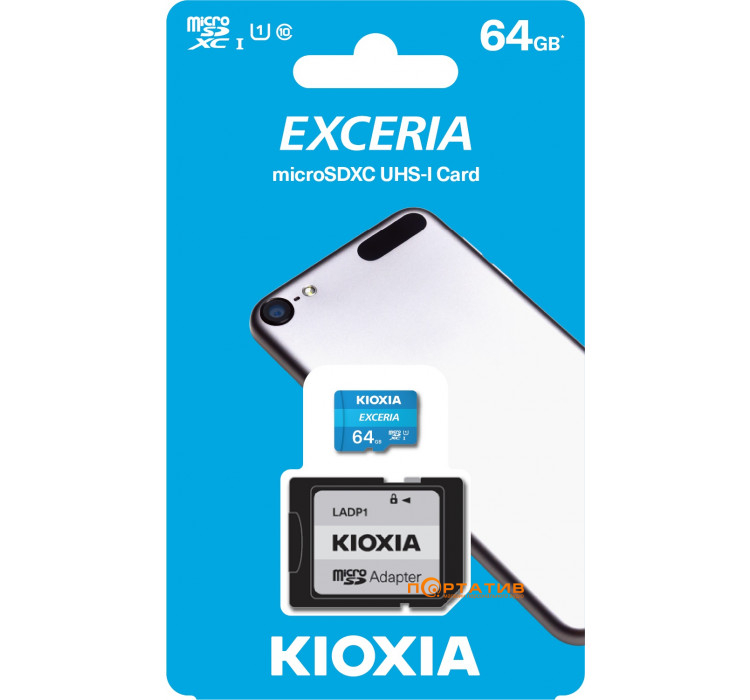 Kioxia microSDXC Card 64GB Exceria Class 10 UHS U1 + SD Adapter (LMEX1L064GG2)