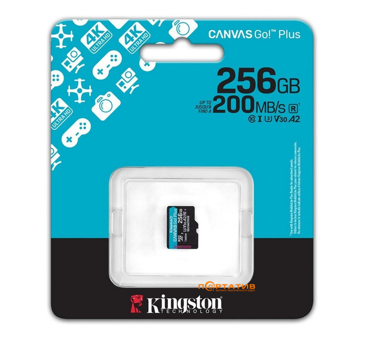 Карта памяти Kingston microSDXC 256GB C10 UHS-I U3 A2 V30 R200/W160MB/s + SD (SDCG4/256GB)