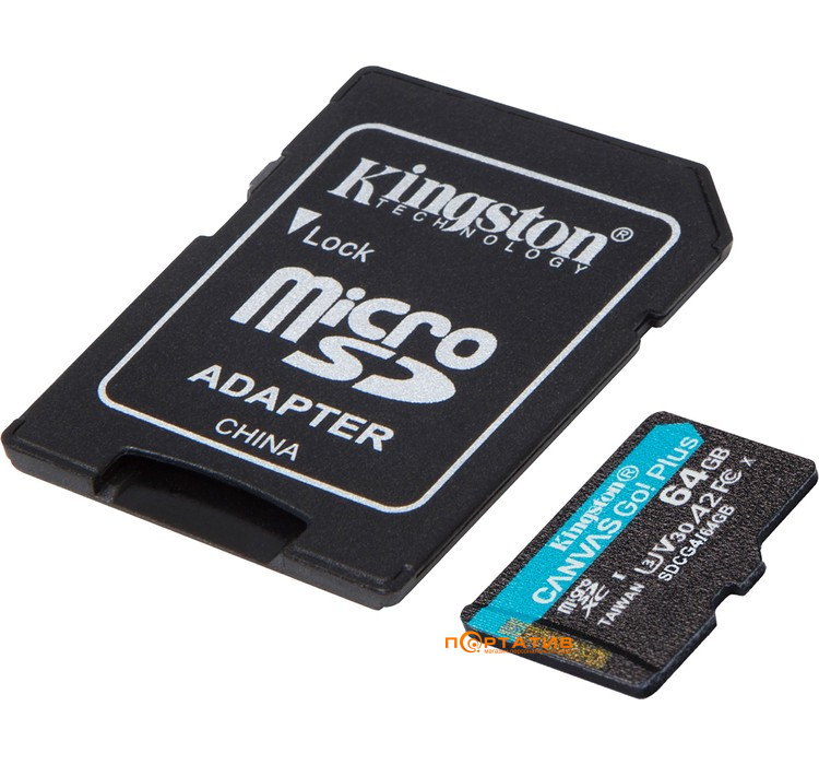 Карта пам'яті Kingston microSDXC 64GB UHS-I U3 A2 V30 Canvas Go Plus + SD Adapter (SDCG4/64GB)