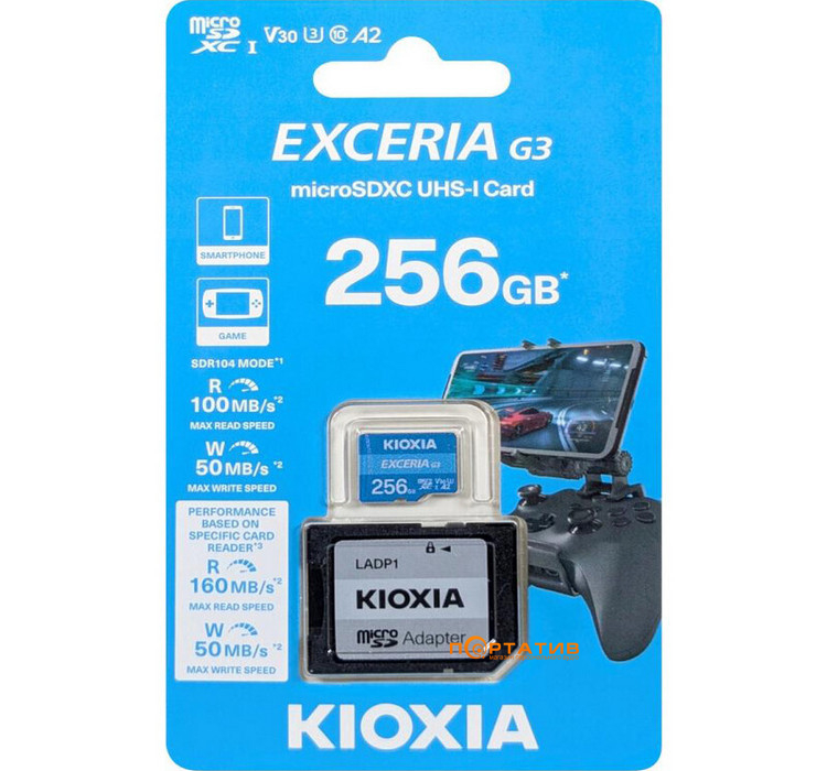 Kioxia microSDXC 256GB Exceria G3 Class 10 U3 V30 + Adapter (LMEX3L256GG2)