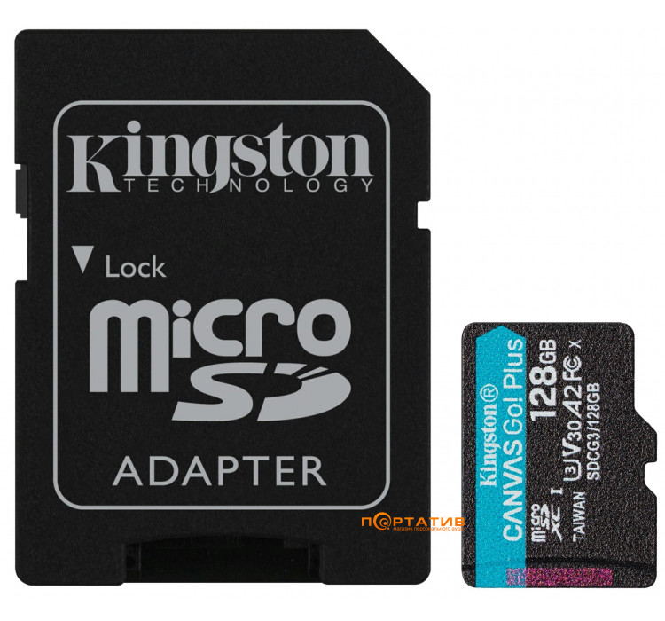 Kingston microSDXC 128GB UHS-I U3 A2 V30 Canvas Go Plus + SD Adapter (SDCG3/128GB)