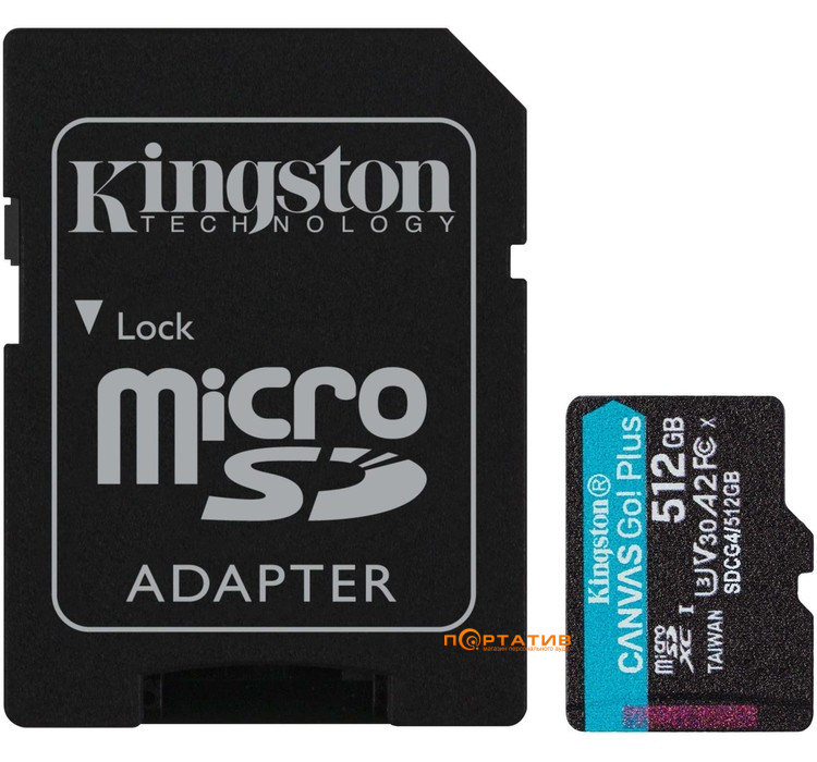 Карта пам'яті Kingston microSDXC 512GB UHS-I U3 A2 V30 Canvas Go Plus + SD Adapter (SDCG4/512GB)