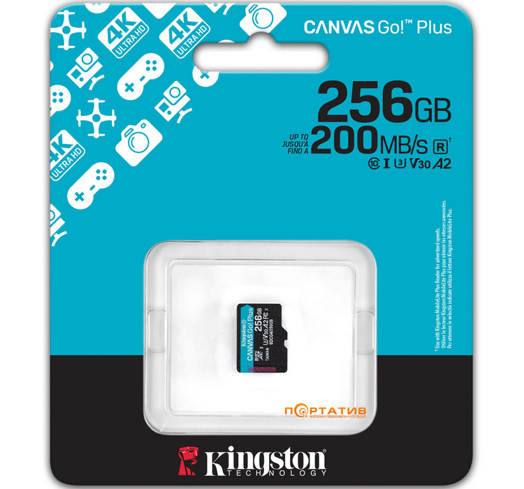 Карта памяти Kingston microSDXC 256GB C10 UHS-I U3 A2 V30 R200/W160MB/s (SDCG4/256GBSP)