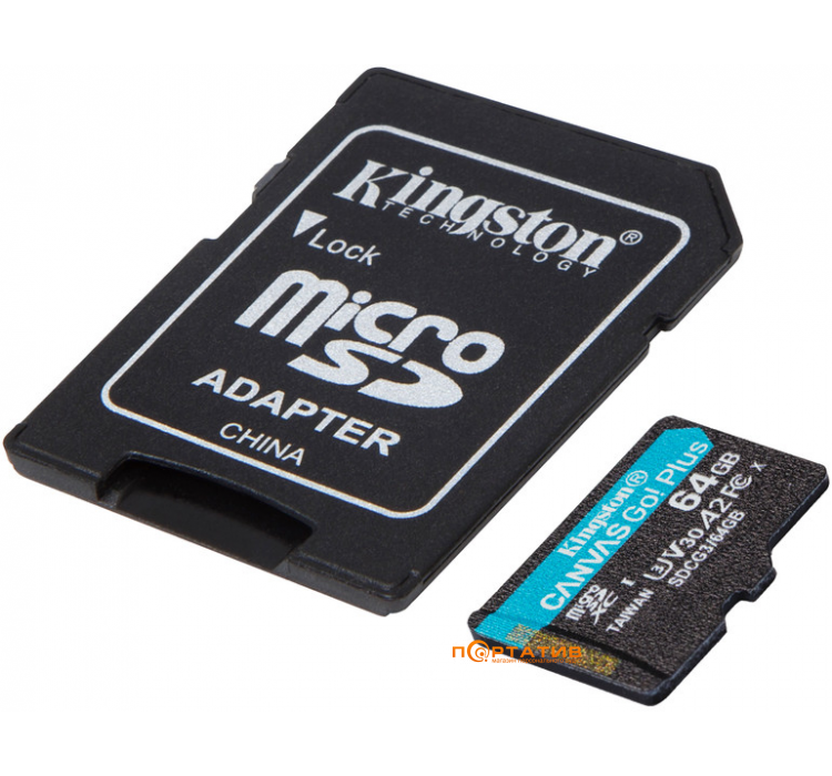 Kingston microSDXC 64GB UHS-I U3 A2 V30 Canvas Go Plus + SD Adapter (SDCG3/64GB)