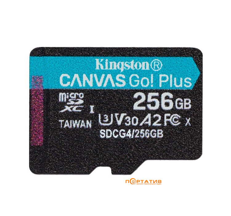 Карта памяти Kingston microSDXC 256GB C10 UHS-I U3 A2 V30 R200/W160MB/s + SD (SDCG4/256GB)