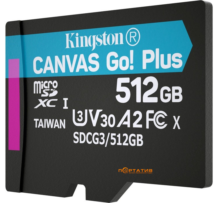 Карта пам'яті Kingston microSDXC 512GB UHS-I U3 A2 V30 Canvas Go Plus (SDCG3/512GBSP)