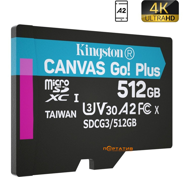 Карта пам'яті Kingston microSDXC 512GB UHS-I U3 A2 V30 Canvas Go Plus (SDCG3/512GBSP)