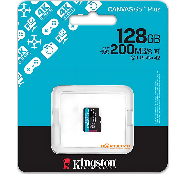 Карта памяти Kingston microSDXC 128GB UHS-I U3 A2 V30 Canvas Go Plus (SDCG4/128GBSP)