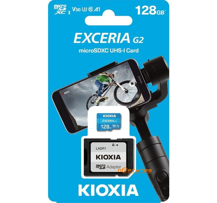 Карта пам'яті Kioxia microSDXC 128GB Exceria G2 UHS-I U3 V30 + SD Adapter (LMEX2L128GG2)