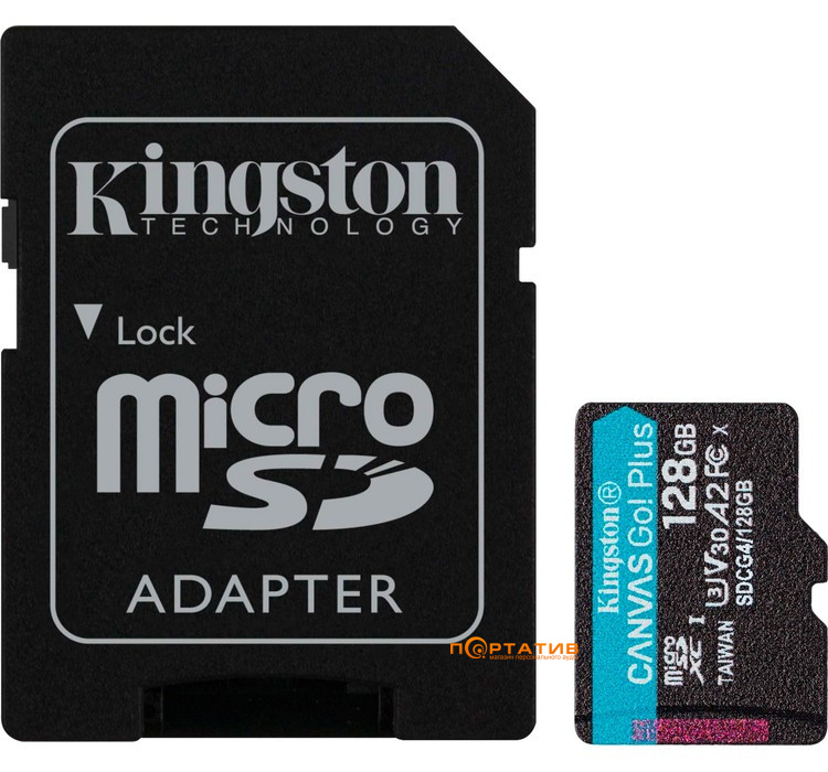 Карта пам'яті Kingston microSDXC 128GB UHS-I U3 A2 V30 Canvas Go Plus + SD Adapter (SDCG4/128GB)
