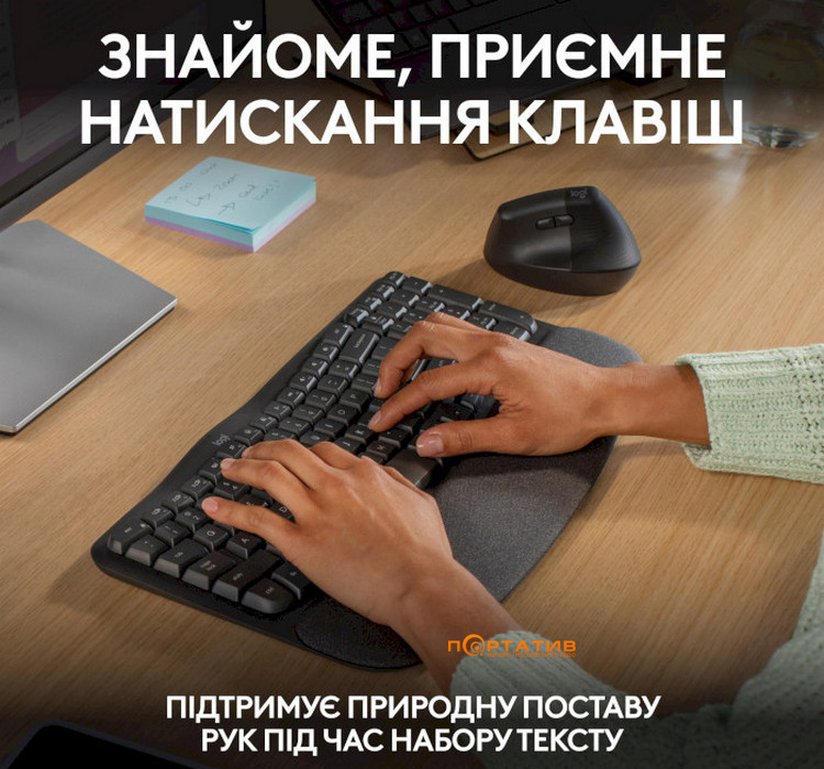 Клавіатура Logitech Wave Keys Wireless Ergonomic Graphite UA (920-012304)