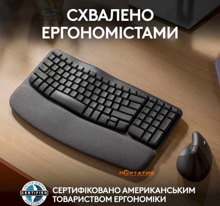 Клавіатура Logitech Wave Keys Wireless Ergonomic Graphite UA (920-012304)