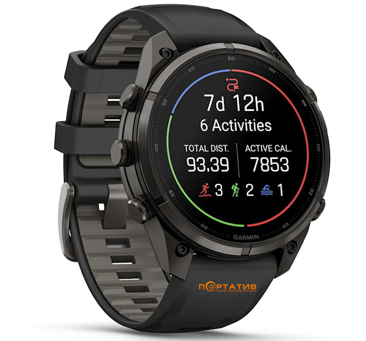 Смарт-годинник Garmin Fenix 9 Pro – inReach, 47mm, Carbon Gray DLC Titanium with Black/Pebble Grey Silicone Band (010-04336-11)
