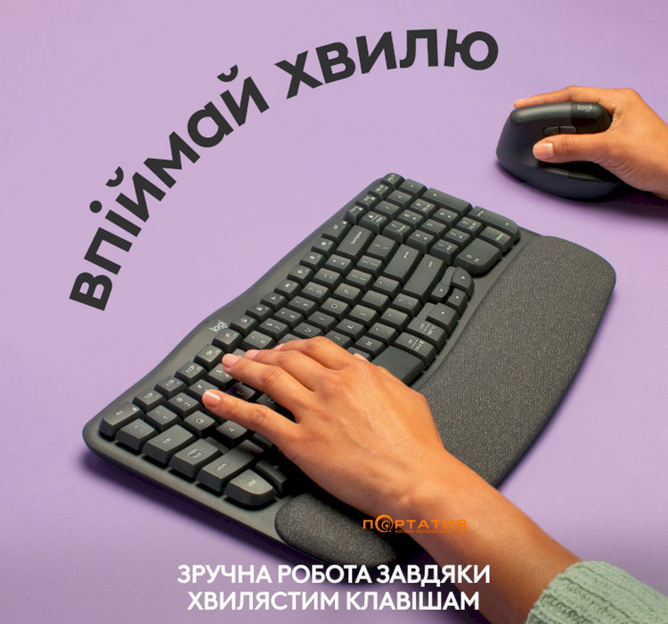 Клавіатура Logitech Wave Keys Wireless Ergonomic Graphite UA (920-012304)