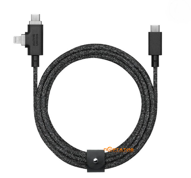 Native Union Belt Cable Duo Pro 240W USB-C to USB-C & Lightning Cosmos Black (2.4 m) (BELT-PROCCL-CO