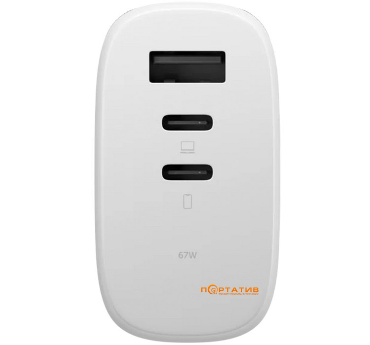 Зарядний пристрій Native Union Fast GaN Charger PD 67W 3 Ports White (FAST-PD67-WHT-2CA)