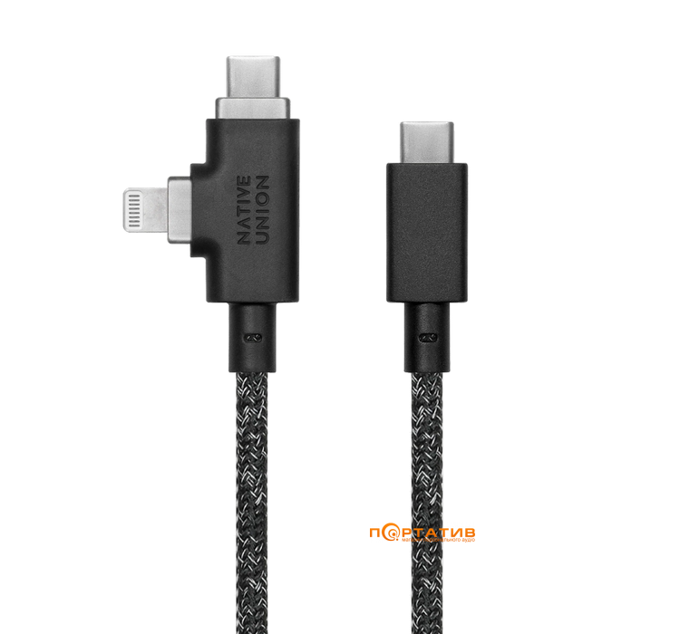 Native Union Belt Cable Duo Pro 240W USB-C to USB-C & Lightning Cosmos Black (2.4 m) (BELT-PROCCL-CO