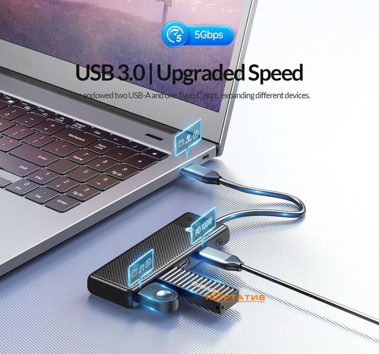 USB-хаб ORICO PAPW Series 4-Port USB3.0 (PAPW2AC-C3-015-BK-EP)