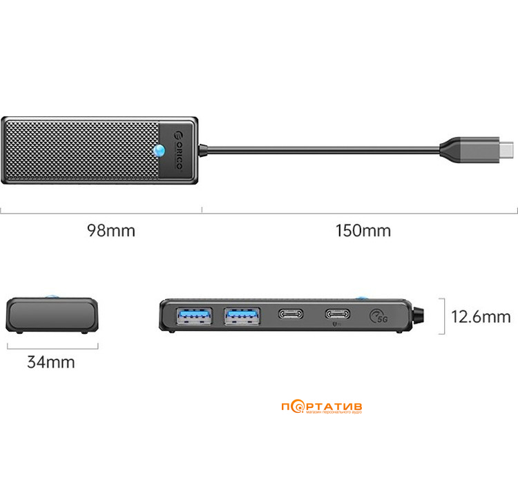 USB-хаб ORICO PAPW Series 4-Port USB3.0 (PAPW2AC-C3-015-BK-EP)