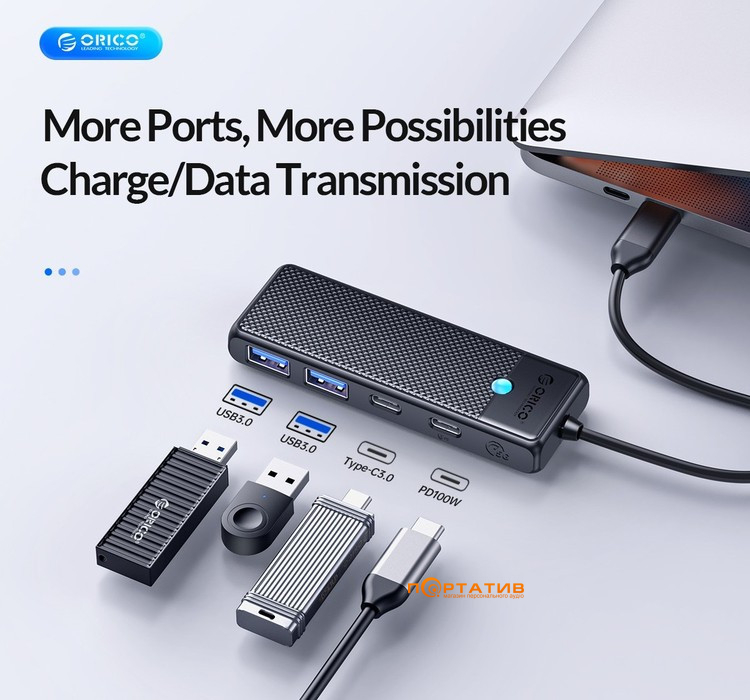 USB-хаб ORICO PAPW Series 4-Port USB3.0 (PAPW2AC-C3-015-BK-EP)