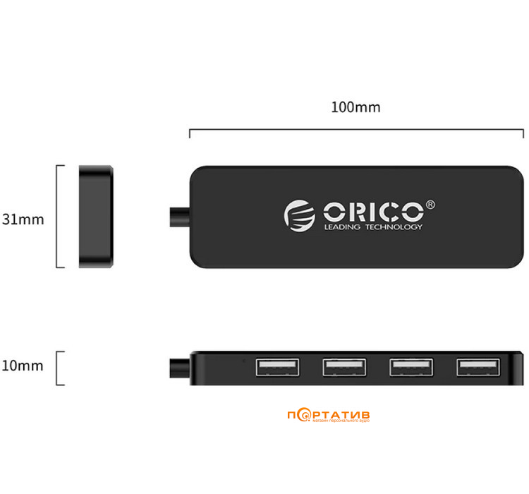 USB-хаб ORICO USB 2.0 4 ports Hub Black (FL01-BK-BP)