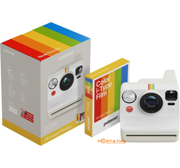 Камера моментальной печати Polaroid Now Gen 3 Pebble White + Color Film Bundle (8 photos) (6573)