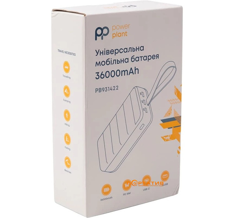 Внешний аккумулятор PowerPlant 36000mAh, PD 20W, USB-C, 3xUSB-A, Lightning - Black (PB931422)