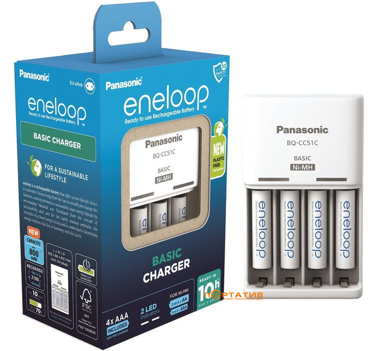 Зарядное устройство Panasonic Basic Charger + Eneloop 4AAA 800 mAh NI-MH (K-KJ51MCD04E)