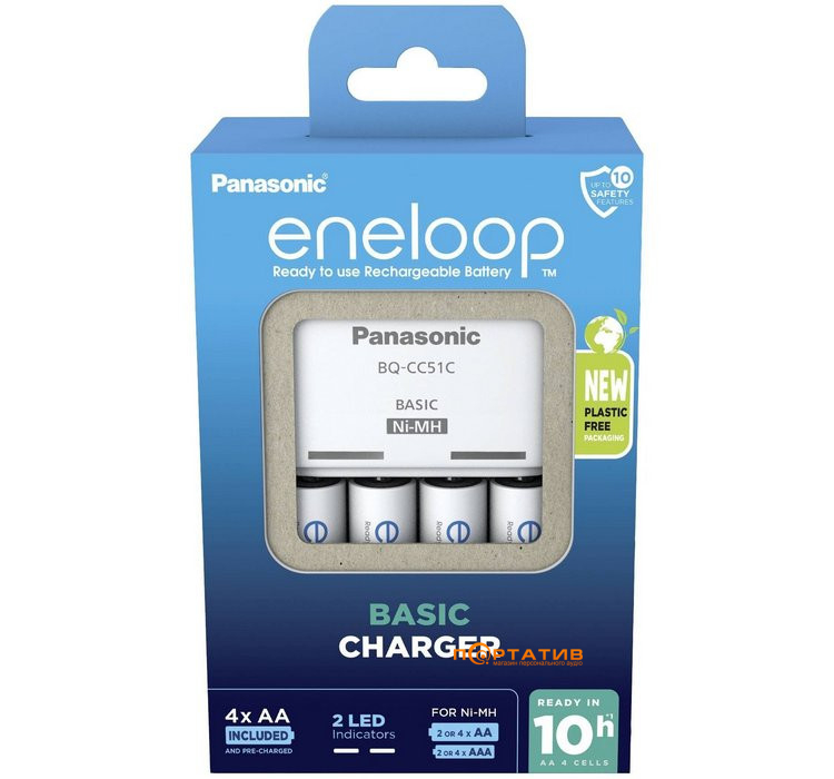 Зарядное устройство Panasonic Basic Charger + Eneloop 4AA 2500 mAh NI-MH (K-KJ51MCD40E)