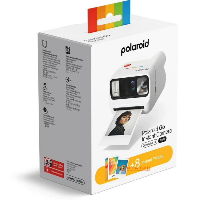 Камера миттєвого друку Polaroid Go Gen 3 White + Color Film Bundle (8 photos) (6648)
