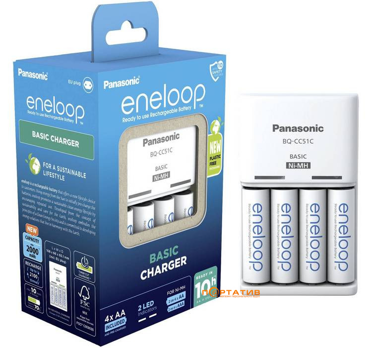 Зарядное устройство Panasonic Basic Charger + Eneloop 4AA 2500 mAh NI-MH (K-KJ51MCD40E)