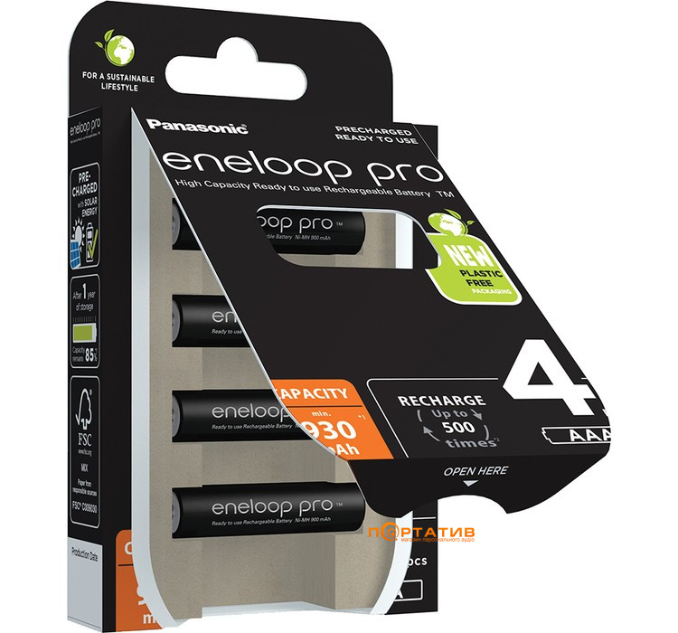 Акумулятори Panasonic Eneloop Pro AAA 930 mAh 4BP Ni-MH (BK-4HCDE4CP)