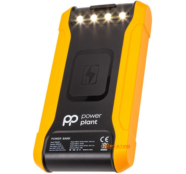 Внешний аккумулятор PowerPlant 20000mAh, PD 18W, USB-C, 2xUSB-A, QC3.0, Wireless, Solar Panel (PB930487)