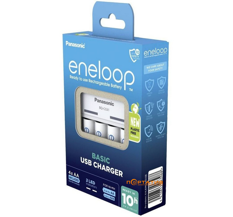 Зарядний пристрій Panasonic Basic Charger USB + Eneloop 4AA 2000 mAh NI-MH (K-KJ61MCD40USB)