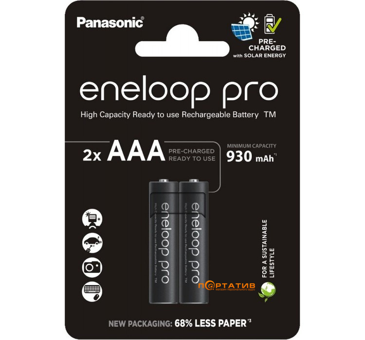 Акумулятор Panasonic Eneloop Pro AAA 930 mAh 2BP Ni-MH (BK-4HCDE/2CP)