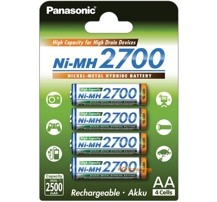 Panasonic High Capacity AA 2700 mAh 4BP Ni-MH (BK-3HGAE/4BE)
