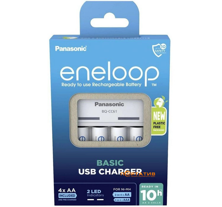 Зарядний пристрій Panasonic Basic Charger USB + Eneloop 4AA 2000 mAh NI-MH (K-KJ61MCD40USB)