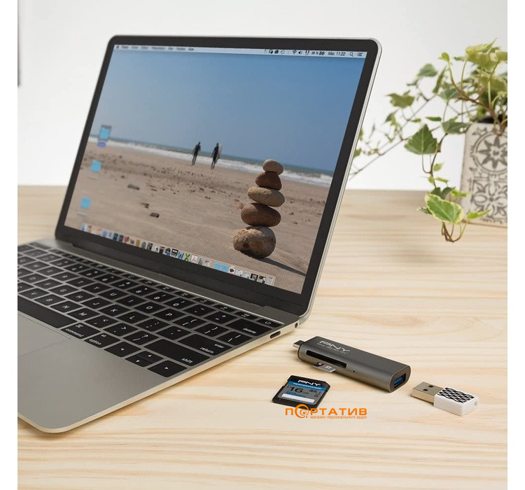 Кардридер PNY USB-C to MicroSD/SD, USB-A Adapter (R-TC-UA-3N1E01-RB)