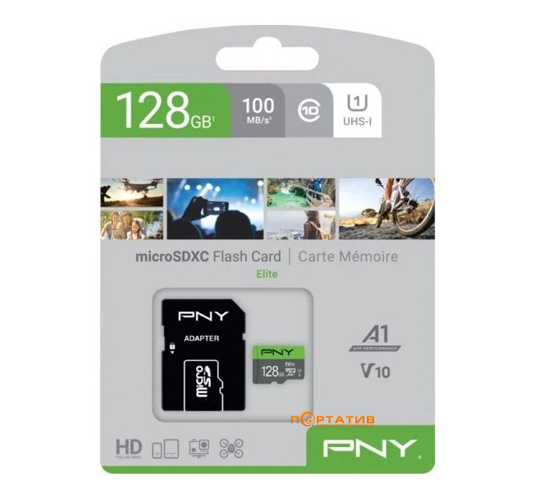 Карта памяти PNY Elite microSDXC 128GB Class 10 + SD Adapter (P-SDU128V11100EL-GE)