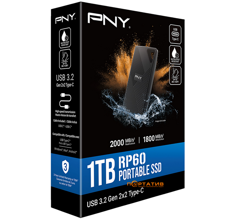 SSD накопитель PNY Portable SSD RP60 1TB (PSD0CS3060-1TB-RB)