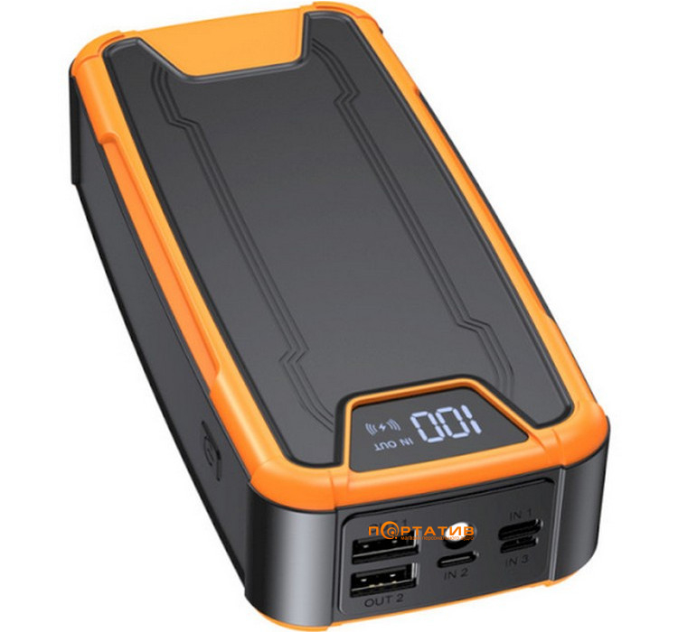 Зовнішній акумулятор PowerPlant 30000mAh, PD 65W, DC 12-19V, 10 connectors, USB-C, 2xUSB-A, Solar Panel (PB930968)