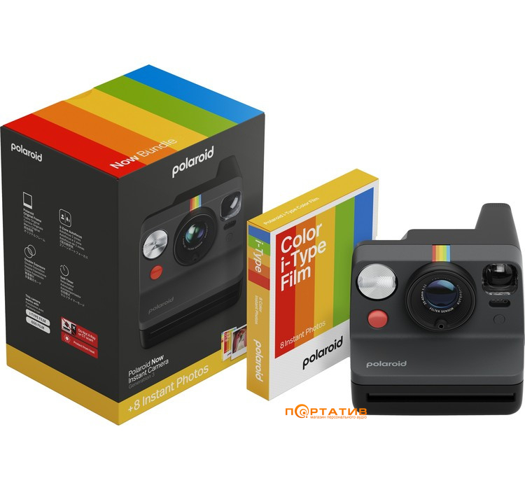 Камера моментального друку Polaroid Now Gen 3 Black + Color Film Bundle (8 photos) (6572)