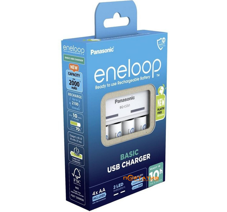 Зарядний пристрій Panasonic Basic Charger USB + Eneloop 4AA 2000 mAh NI-MH (K-KJ61MCD40USB)