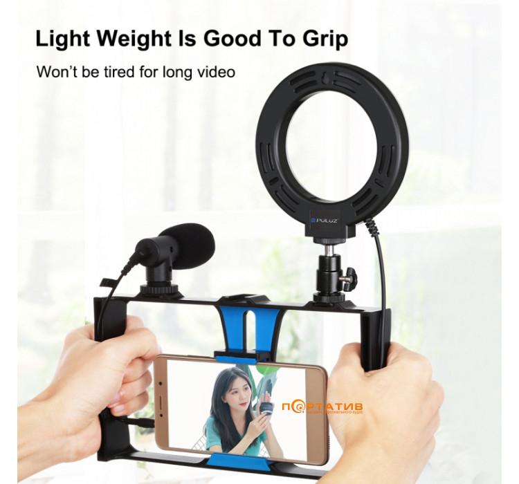 Puluz Kit 4 in 1 (Ring Light, Mount, Phone Holder, Microphone) (PKT3025L)