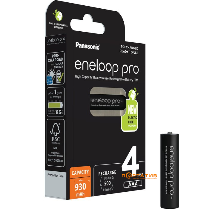 Акумулятори Panasonic Eneloop Pro AAA 930 mAh 4BP Ni-MH (BK-4HCDE4CP)