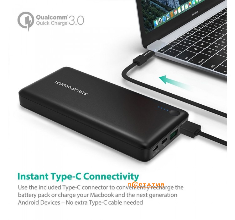 Внешний аккумулятор RavPower 20100mAh 3.0 Qualcomm Quick Charge 3.0 Power Bank External Battery (RP-PB043)