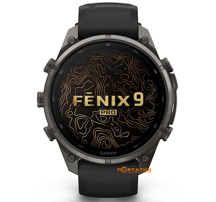 Смарт-годинник Garmin Fenix 9 Pro – inReach, 47mm, Carbon Gray DLC Titanium with Black/Pebble Grey Silicone Band (010-04336-11)